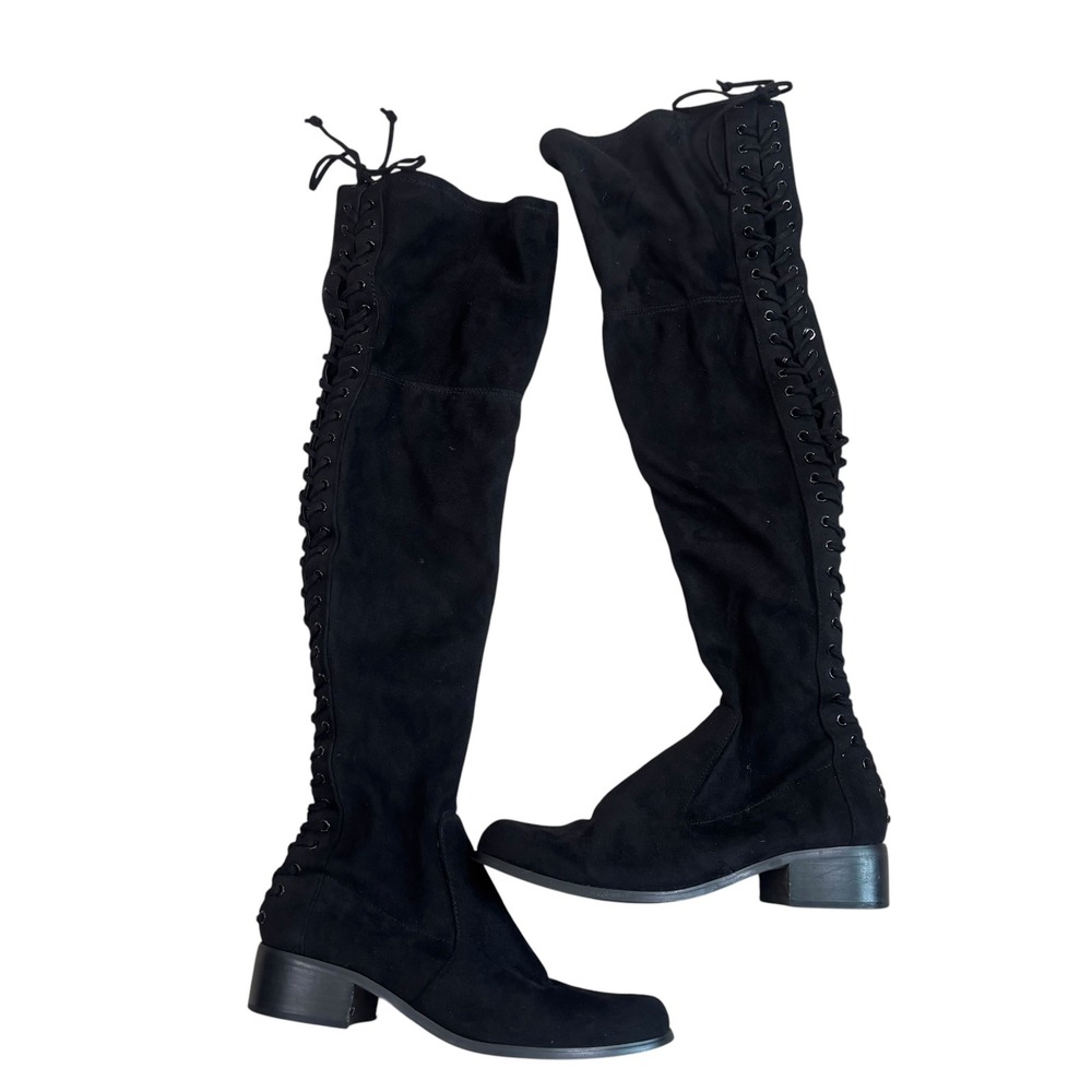 Charles by Charles David Black Faux Suede Lace Up Over The Knee Boots Size 7
